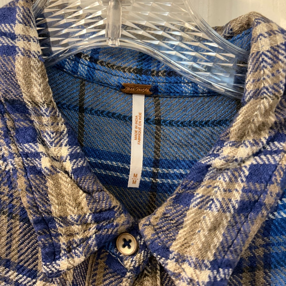 Free People Blue and Tan Plaid Shirt - Picture 4 of 5